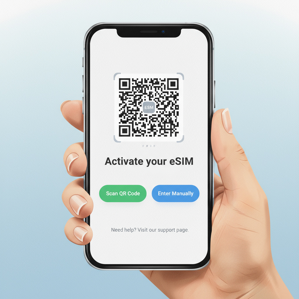 QR de eSIM y pantalla de activación
